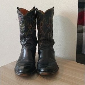 Men's Vintage Justin Cowboy Western Black Leather Boots